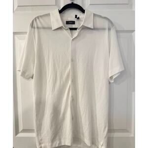 Theory Pima Cotton Air Pique Knit Shirt Men’s‎ M White Short Sleeve Button Up